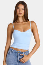 Chic Modal Lace-Trim Peekaboo Tank Top in Arctic Blue