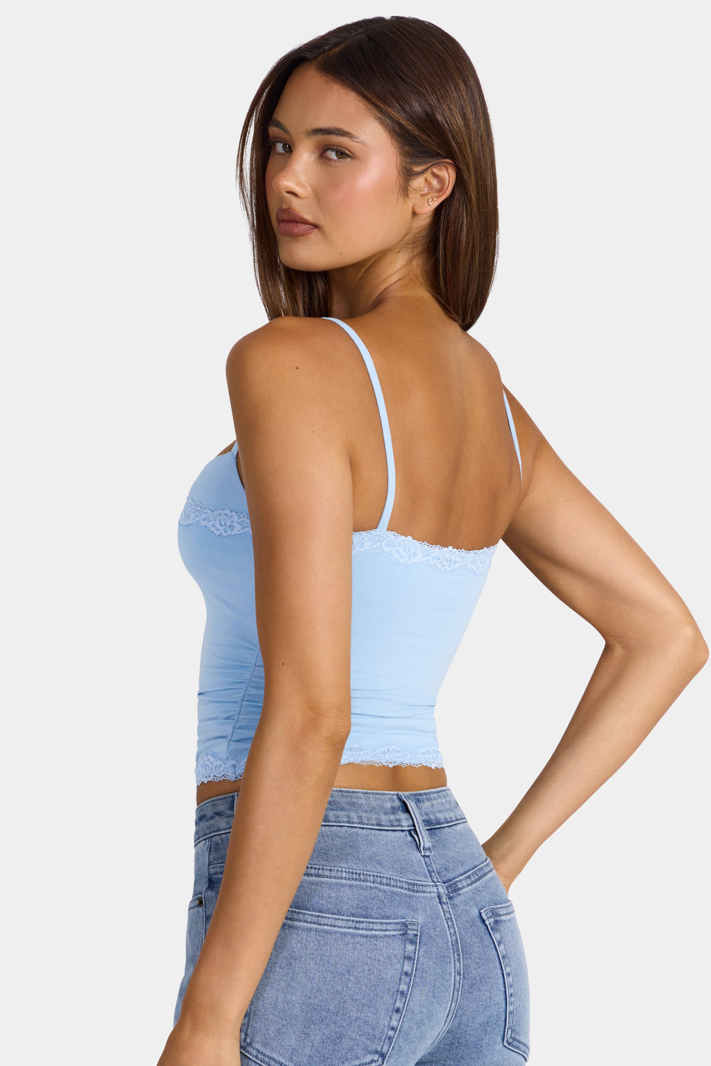 Chic Modal Lace-Trim Peekaboo Tank Top in Arctic Blue