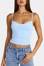 Chic Modal Lace-Trim Peekaboo Tank Top in Arctic Blue