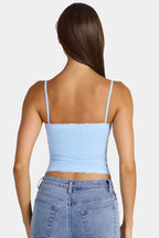 Chic Modal Lace-Trim Peekaboo Tank Top in Arctic Blue