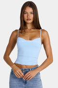 Chic Modal Lace-Trim Peekaboo Tank Top in Arctic Blue