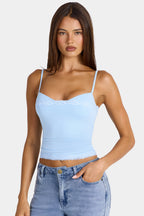 Chic Modal Lace-Trim Peekaboo Tank Top in Arctic Blue