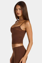 Chic Modal Lace-Trim Peekaboo Tank Top in Cocoa Brown