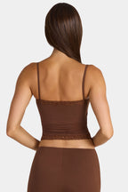 Chic Modal Lace-Trim Peekaboo Tank Top in Cocoa Brown