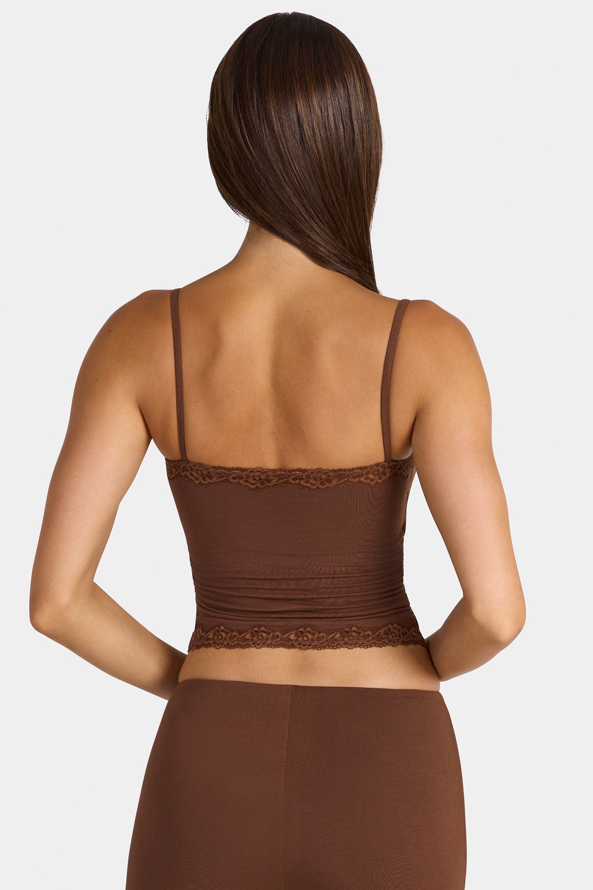 Chic Modal Lace-Trim Peekaboo Tank Top in Cocoa Brown