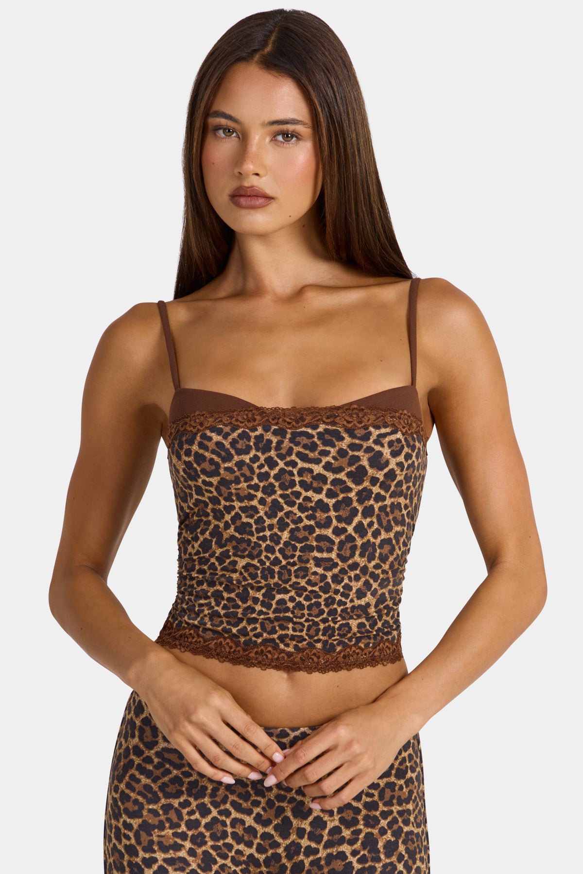 Chic Modal Lace-Trim Peekaboo Tank Top in Leopard