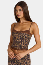Chic Modal Lace-Trim Peekaboo Tank Top in Leopard
