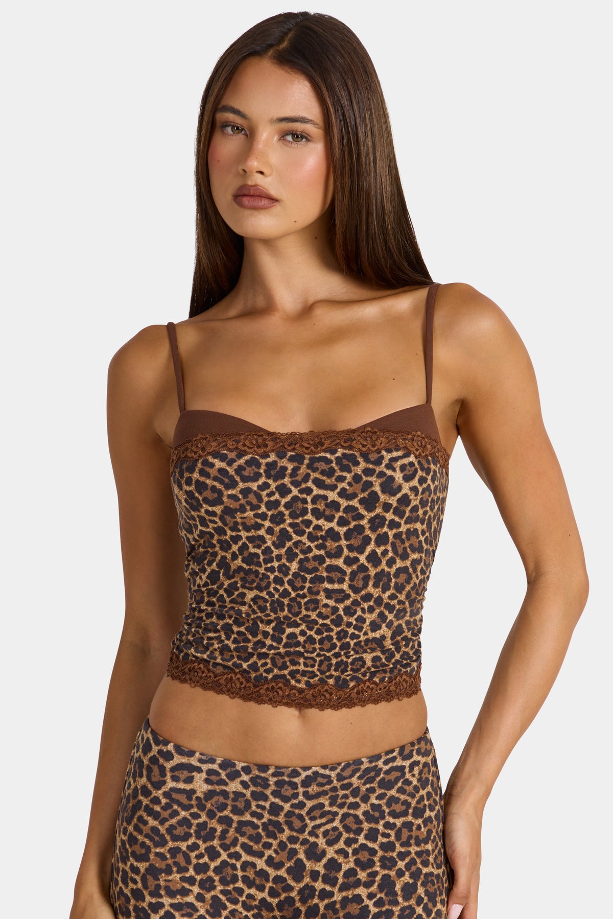 Chic Modal Lace-Trim Peekaboo Tank Top in Leopard