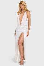 Chic Embellished Waist Maxi Dress in Ivory