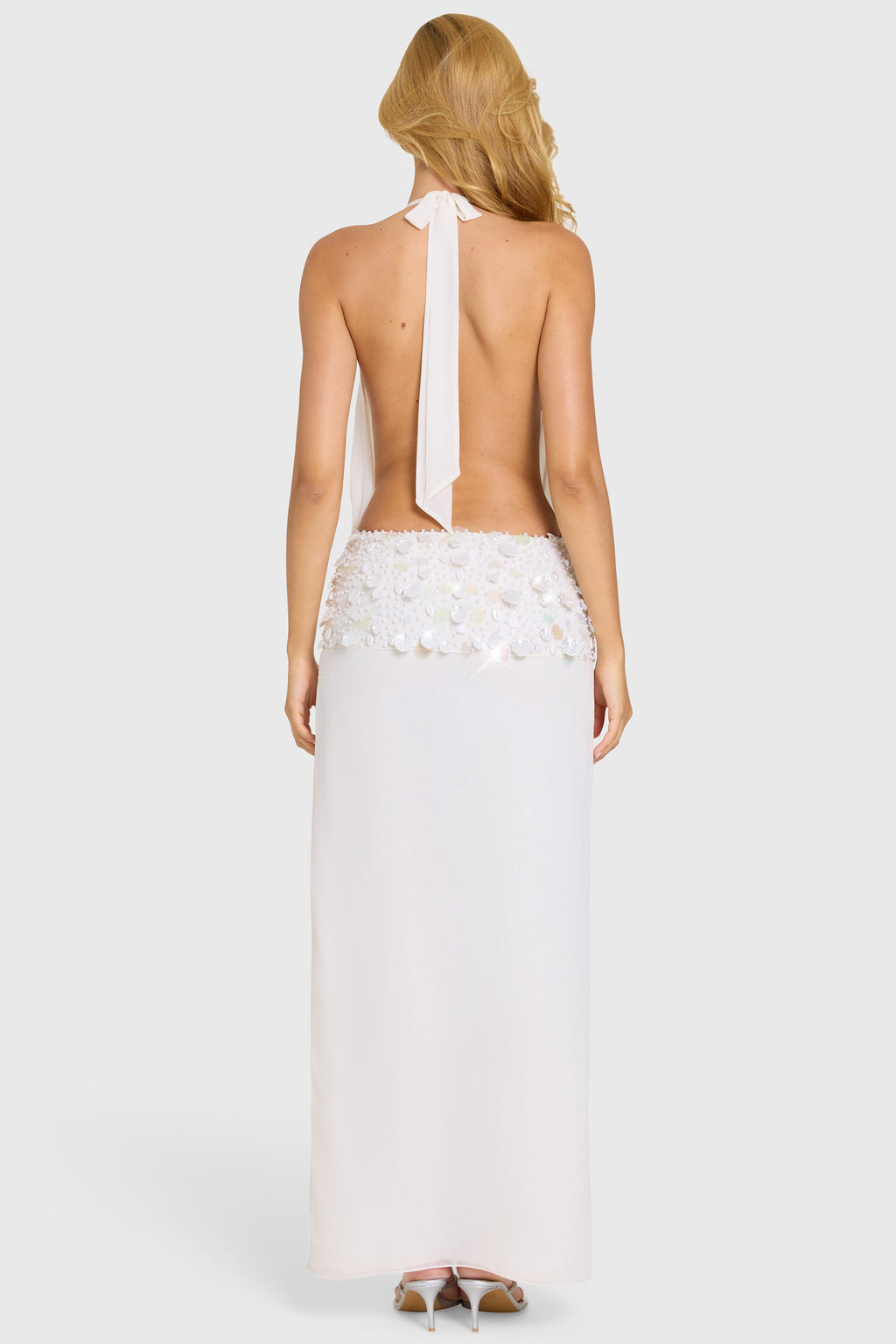 Chic Embellished Waist Maxi Dress in Ivory