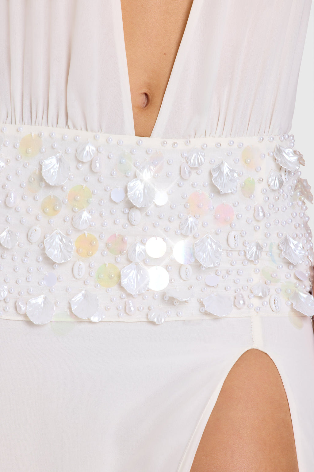Chic Embellished Waist Maxi Dress in Ivory