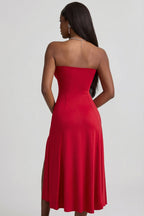 Chic Slinky Jersey Strapless A-Line Midaxi Dress in True Red