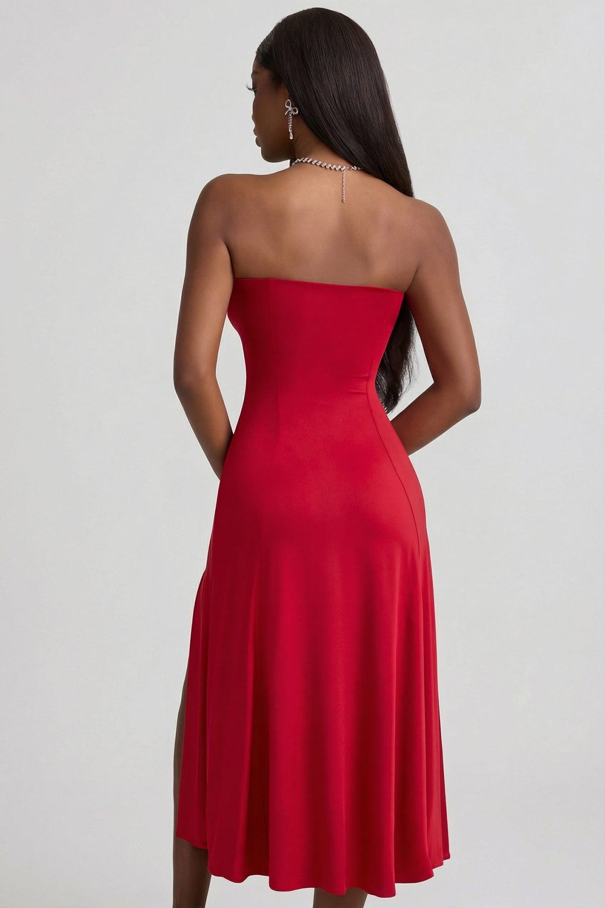 Chic Slinky Jersey Strapless A-Line Midaxi Dress in True Red