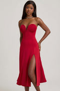 Chic Slinky Jersey Strapless A-Line Midaxi Dress in True Red