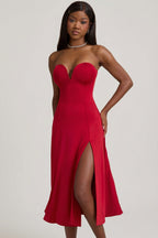 Chic Slinky Jersey Strapless A-Line Midaxi Dress in True Red