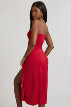 Chic Slinky Jersey Strapless A-Line Midaxi Dress in True Red