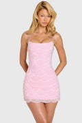 Chic Embellished Square-Neck Mini Dress in Bubblegum Pink