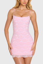 Chic Embellished Square-Neck Mini Dress in Bubblegum Pink