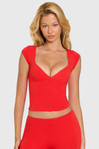 Chic Modal Cap-Sleeve Top in Cherry