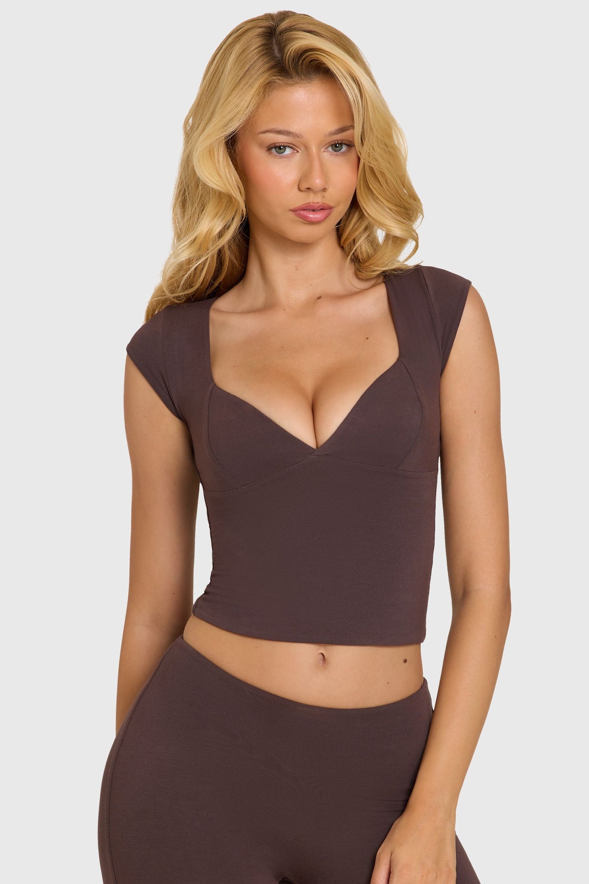 Chic Modal Cap-Sleeve Top in Chocolate