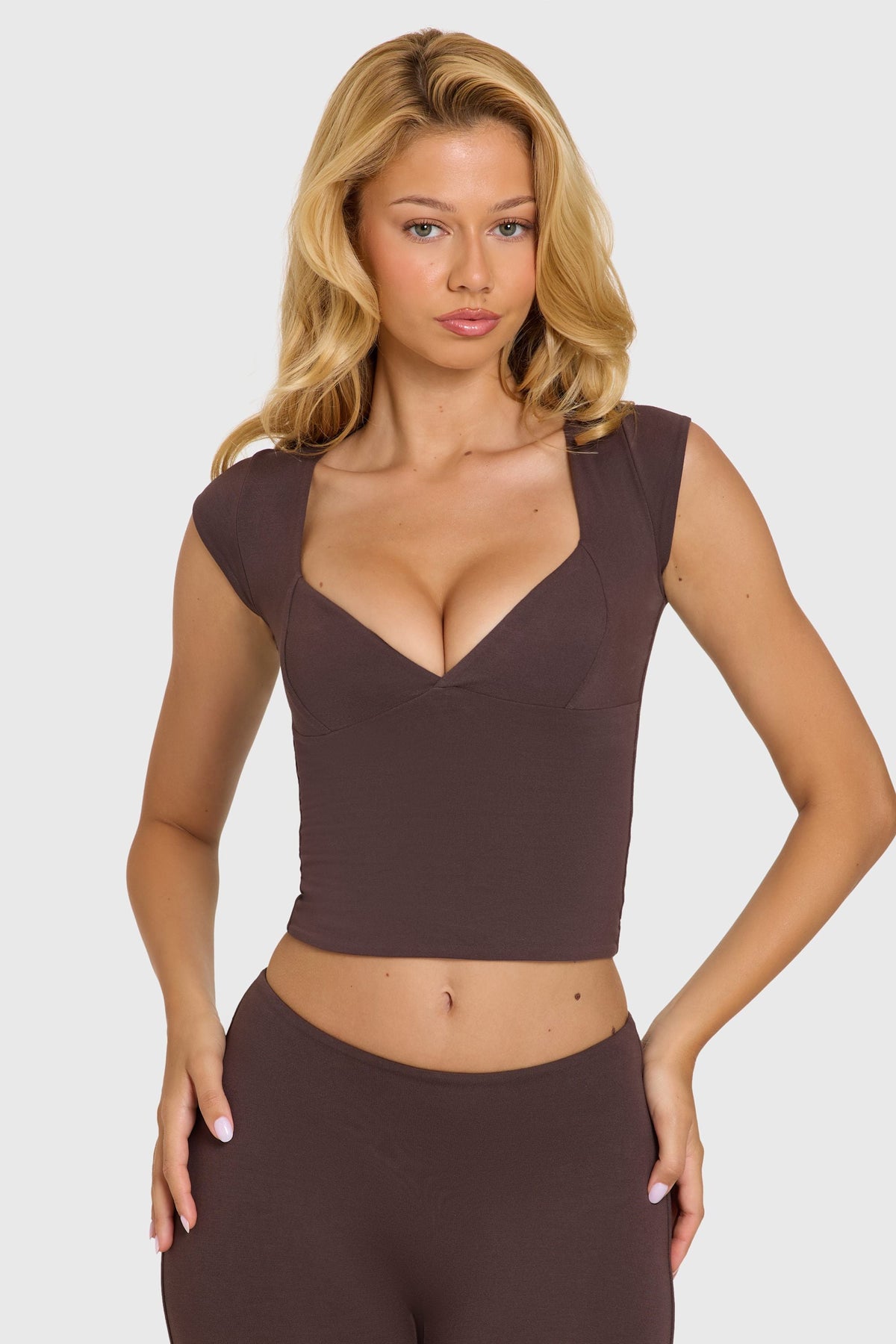 Chic Modal Cap-Sleeve Top in Chocolate