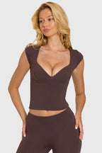 Chic Modal Cap-Sleeve Top in Chocolate