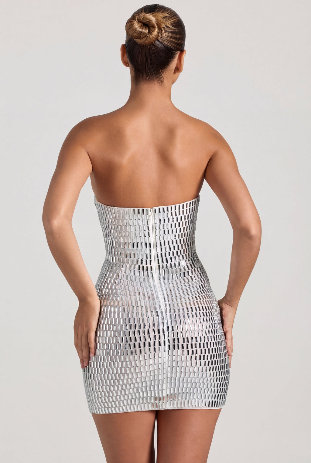 Chic Embellished Bandeau Mini Dress in Diamond