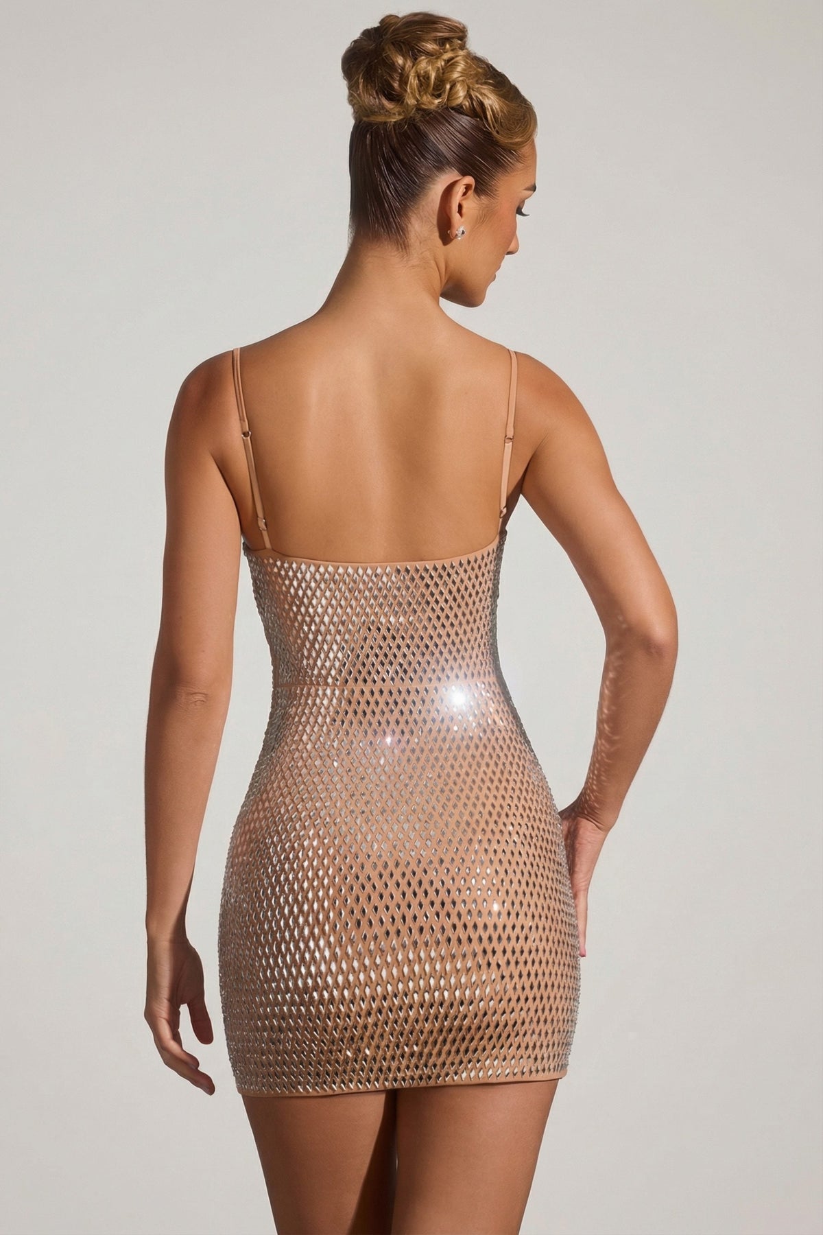 Chic Embellished Cut-Out Mini Dress in Honey