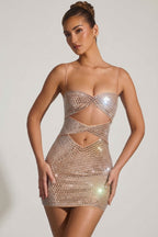 Chic Embellished Cut-Out Mini Dress in Honey
