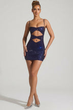 Chic Embellished Cut-Out Mini Dress in Navy