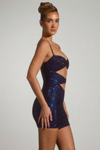 Chic Embellished Cut-Out Mini Dress in Navy