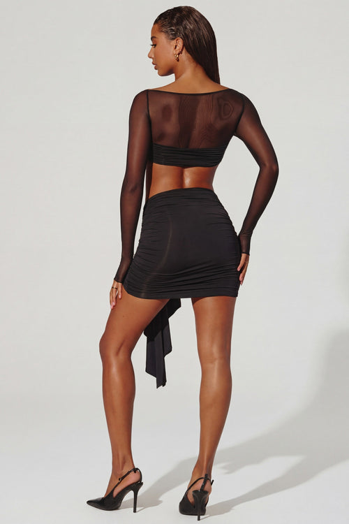 Chic Asymmetric Draped Mini Skirt in Black