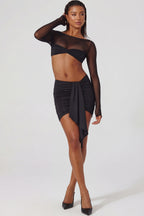 Chic Asymmetric Draped Mini Skirt in Black
