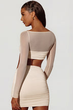 Chic Asymmetric Draped Mini Skirt in Ivory