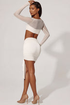 Chic Asymmetric Draped Mini Skirt in Ivory