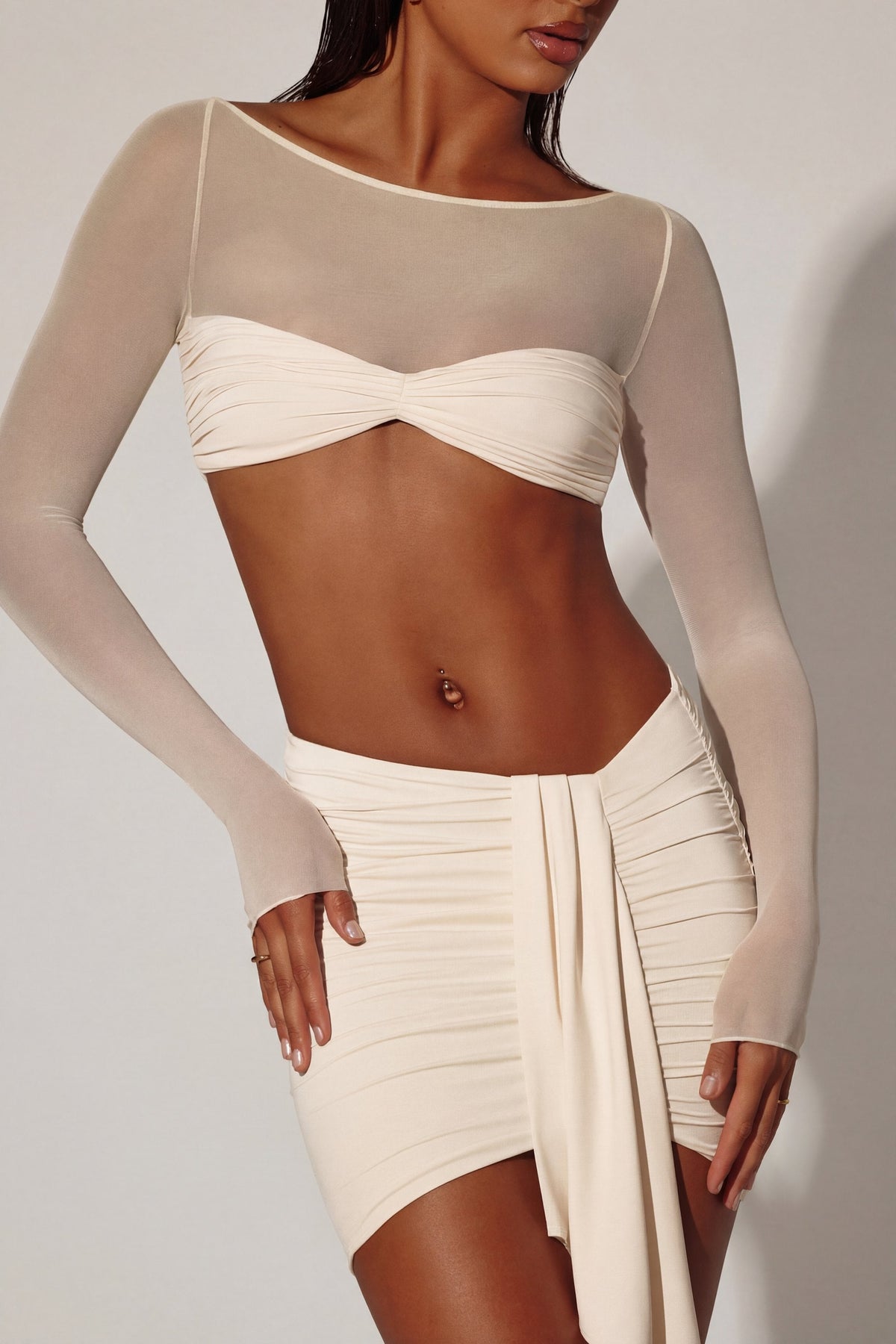 Chic Asymmetric Draped Mini Skirt in Ivory