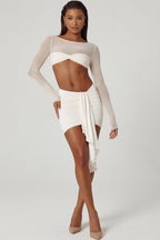 Chic Asymmetric Draped Mini Skirt in Ivory