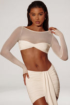 Chic Asymmetric Draped Mini Skirt in Ivory