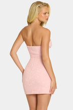 Chic Embellished Strapless Cowl Neck Mini Dress in Blush