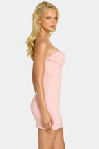 Chic Embellished Strapless Cowl Neck Mini Dress in Blush