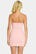 Chic Embellished Strapless Cowl Neck Mini Dress in Blush