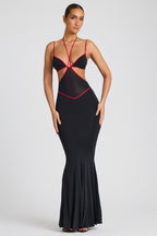 Chic Contrast Binding Cut Out Evening Gown in Black