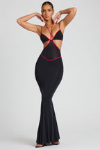 Chic Contrast Binding Cut Out Evening Gown in Black