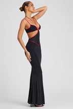 Chic Contrast Binding Cut Out Evening Gown in Black