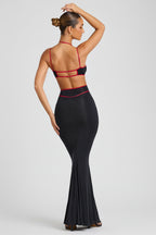 Chic Contrast Binding Cut Out Evening Gown in Black
