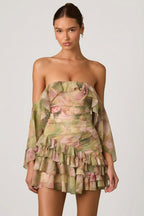 Chic Off-Shoulder Ruffled Mini Dress in Floral Multi Print