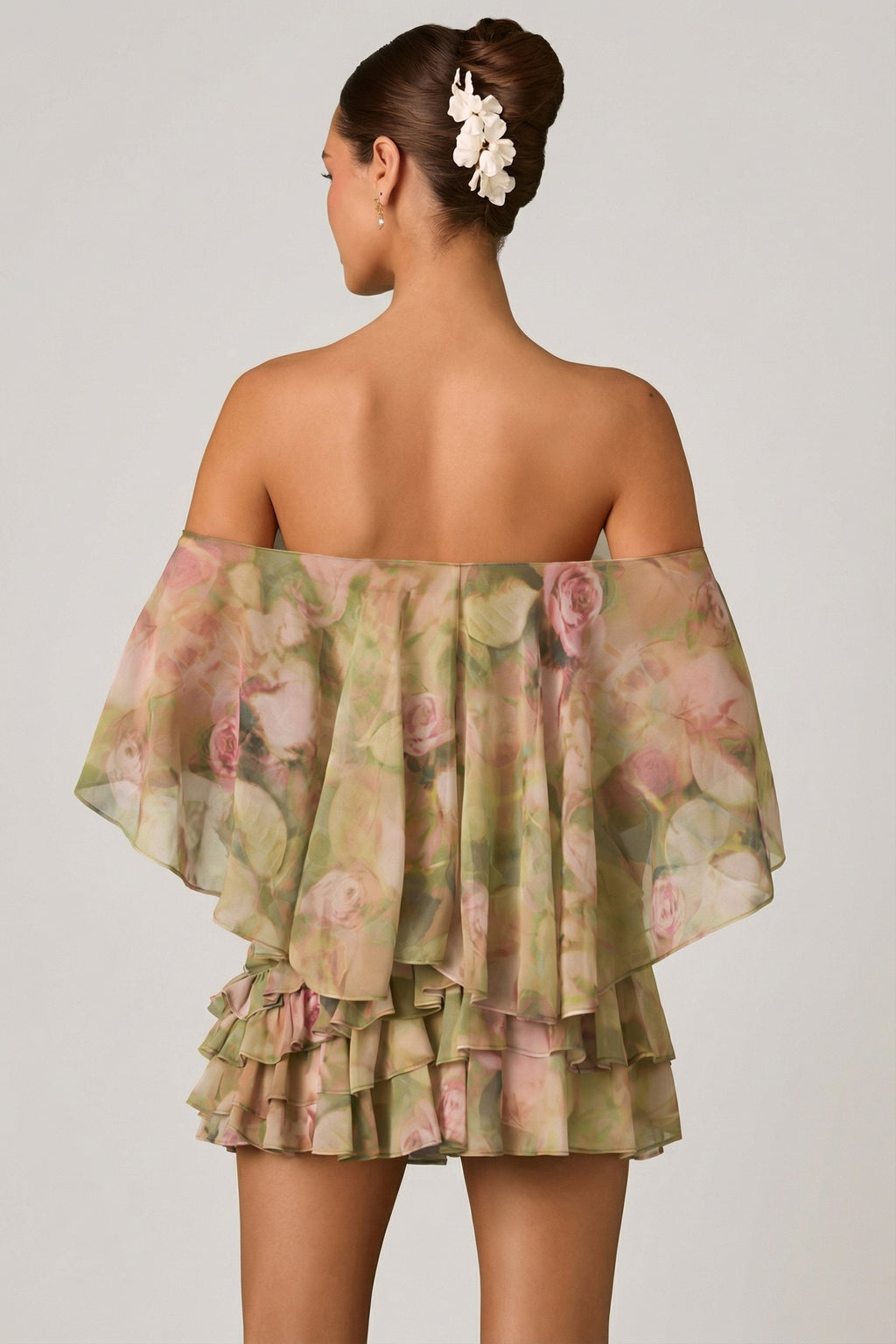 Chic Off-Shoulder Ruffled Mini Dress in Floral Multi Print