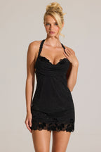 Chic Embellished Lace-Trim Mini Dress in Black