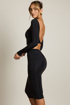 Chic Cut-Out Draped High-Rise Midi Skirt in Black