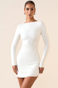 Chic Modal Ruched Open-Back Mini Dress in White